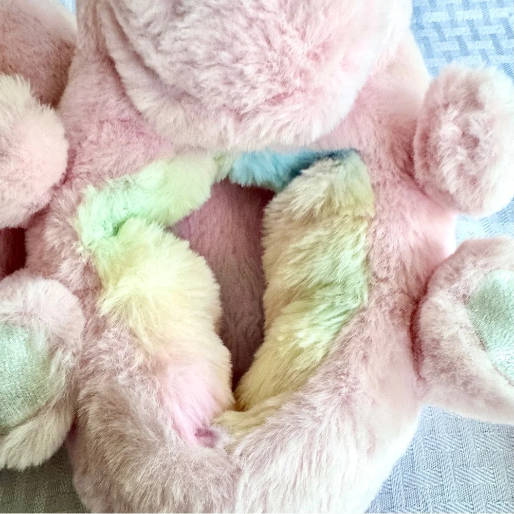 Pink Unicorn Plush‎ Slippers Kids Size L 4/5 Rainbow Pastel Cozy Faux Fur Shoes